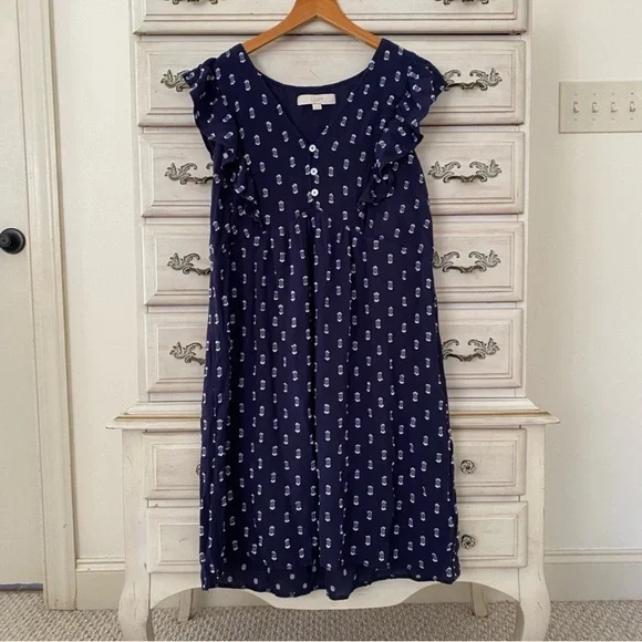 LOFT Navy Blue Ruffle Sleeve Dress - Picture 3 of 7